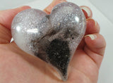 Heart shaped pet fur memorial key chain with silver glitter, pet fur keepsake