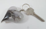 Heart shaped pet fur memorial key chain with silver glitter, pet fur keepsake