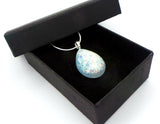 Breastmilk jewelry ecopoxy teardrop pendant with a silver chain in a choice of colours