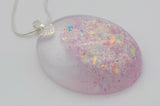 Large oval breastmilk pendant with a choice of opal glitters, on a Sterling  silver chain