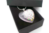 Breastmilk inclusion Ecopoxy heart pendant on a Sterling silver snake chain, breastmilk jewelry keepsake for a new mom