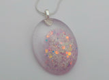 Large oval breastmilk pendant with a choice of opal glitters, on a Sterling  silver chain