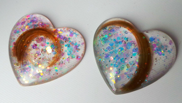 Lock of hair keepsake, baby's first curl, ecopoxy resin palm stone heart with a choice of opal glitters