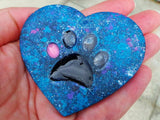 Night sky resin paw print heart pet memorial, pet bereavement gift, ash urn keepsake for pet loss