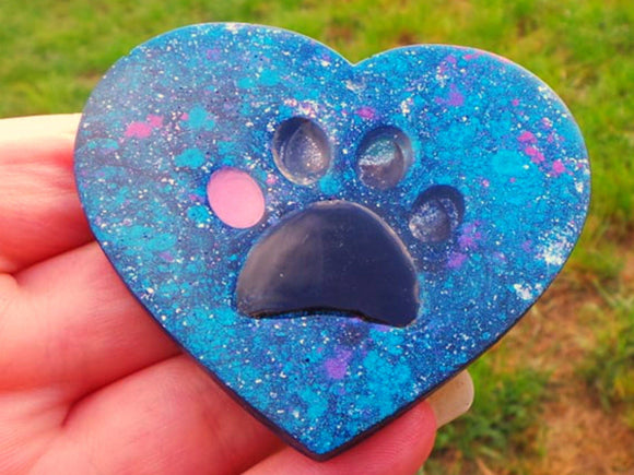 Night sky resin paw print heart pet memorial, pet bereavement gift, ash urn keepsake for pet loss