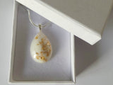 Breastmilk teardrop pendant with gold copper or silver leaf